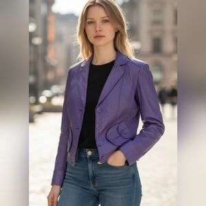 Purple 100% lambskin jacket CACHE LUXE, extremely soft, size  M